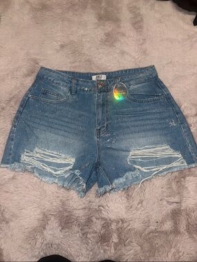 BBJ Los Angeles Distressed Blue Denim Shorts with Sparkle ✨